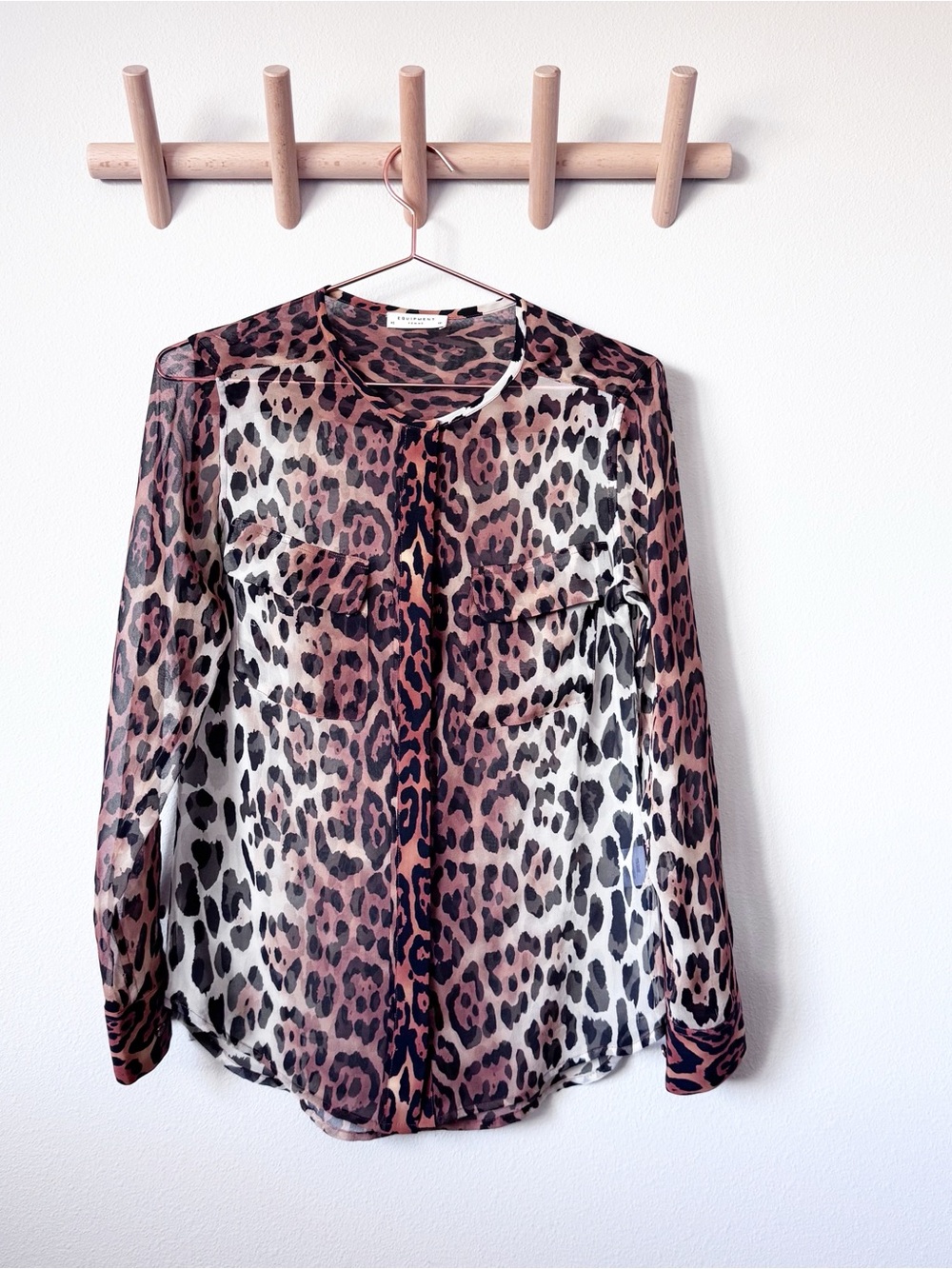 Equipment Leopard Sheer Button-Front Blouse - Brown & Black